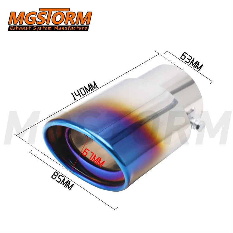 Screw on Single Exhaust Tip Diameter 63mm Inlet 67x85mm Oval Burnt Blue Exit 140mm Overall Length Exhaust Muffler Tip