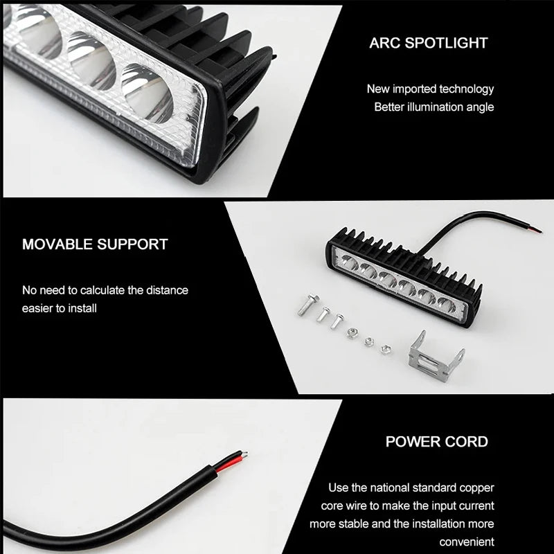 6" 18W LED-työvalo 12V/24V – Vedenpitävä offroad-ajovalo 6000K