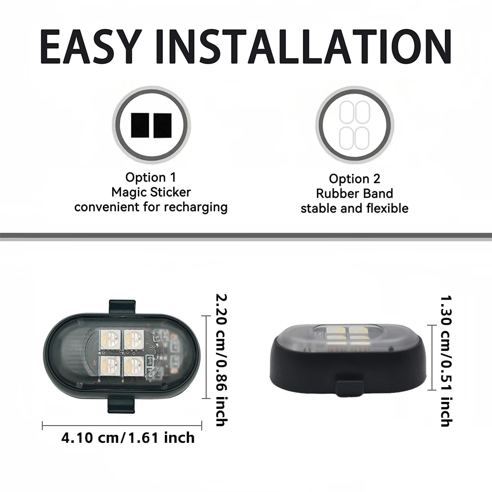 Car LED Decor Lights, Atmosphere Lamp Wireless/ Remote | Multi-Color Mode | USB Charging | For Interior, Grille, Warning Light