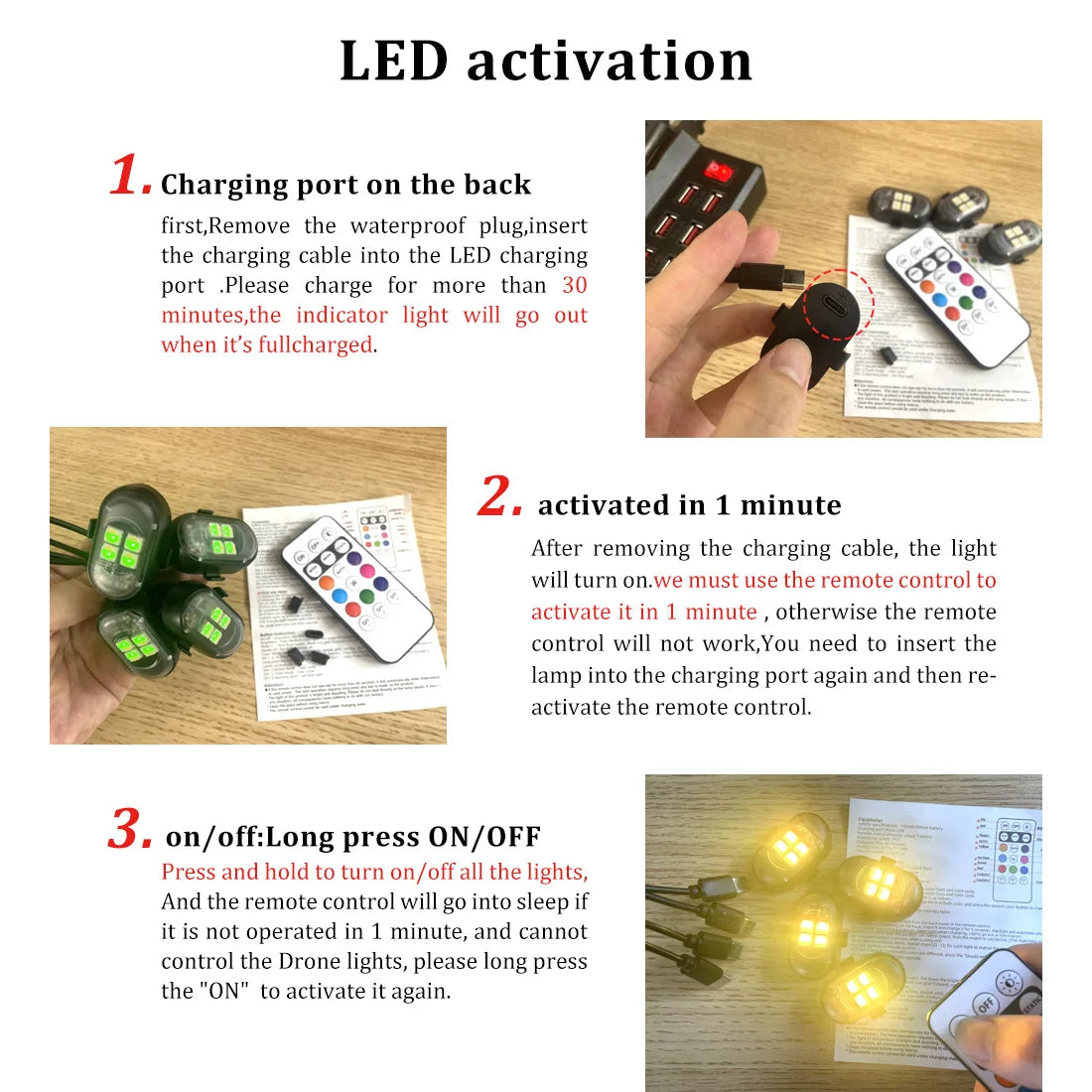 Car LED Decor Lights, Atmosphere Lamp Wireless/ Remote | Multi-Color Mode | USB Charging | For Interior, Grille, Warning Light