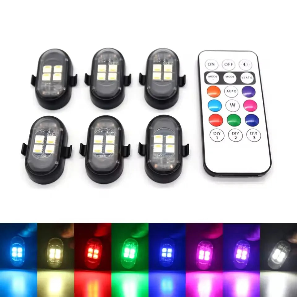 Car LED Decor Lights, Atmosphere Lamp Wireless/ Remote | Multi-Color Mode | USB Charging | For Interior, Grille, Warning Light
