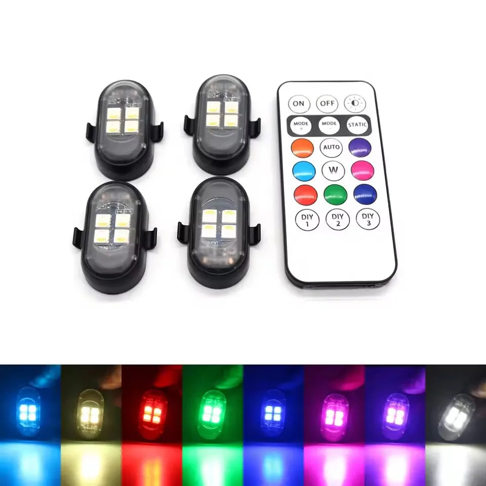 Car LED Decor Lights, Atmosphere Lamp Wireless/ Remote | Multi-Color Mode | USB Charging | For Interior, Grille, Warning Light