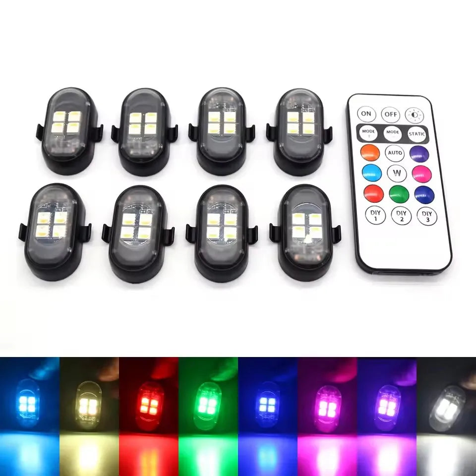 Car LED Decor Lights, Atmosphere Lamp Wireless/ Remote | Multi-Color Mode | USB Charging | For Interior, Grille, Warning Light