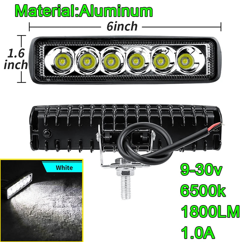 6" 18W LED-työvalo 12V/24V – Vedenpitävä offroad-ajovalo 6000K