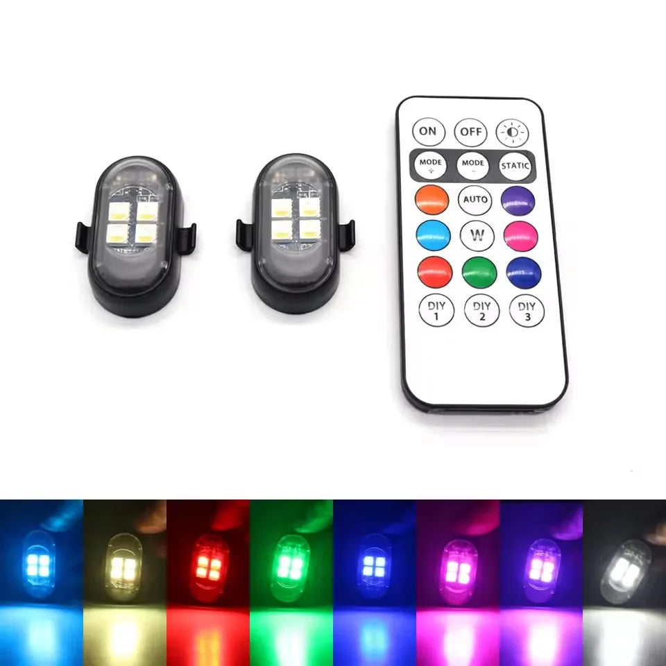 Car LED Decor Lights, Atmosphere Lamp Wireless/ Remote | Multi-Color Mode | USB Charging | For Interior, Grille, Warning Light